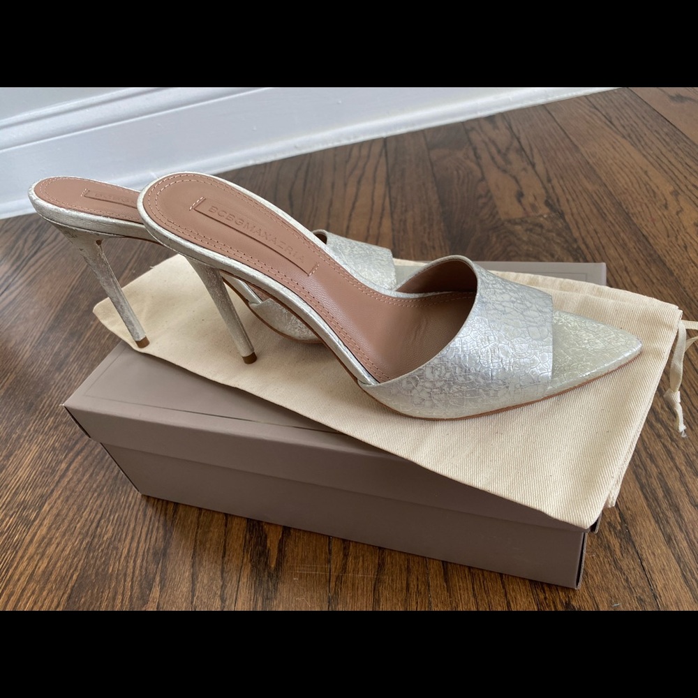 BCBGMaxAzria Sliver Mule Heels 37